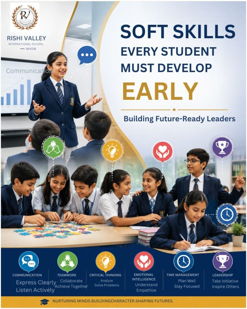 Students developing communication, leadership, teamwork, and critical thinking skills at Rishi Valley International School, Mhow.